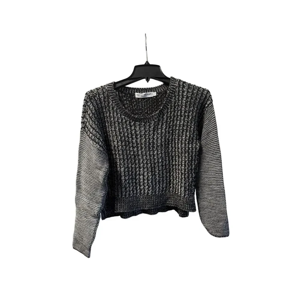 Cotton Emporium Cropped Sweater Size small Black White Long Sleeve Tunic Top